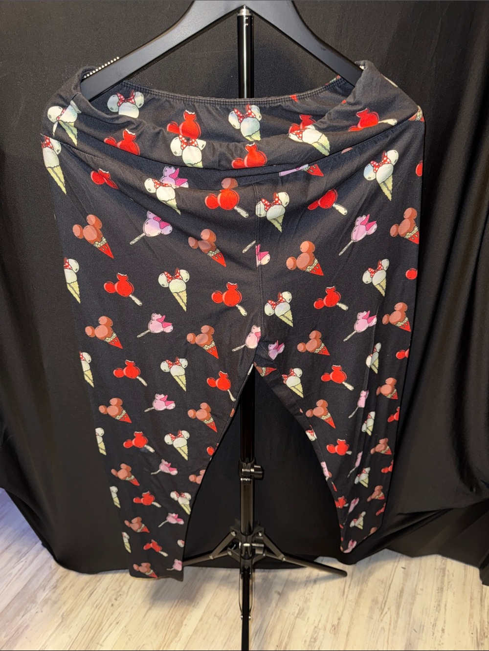 Black Ice Cream & Cherry Print Women's Leggings hidden Mickey Mouse Disney